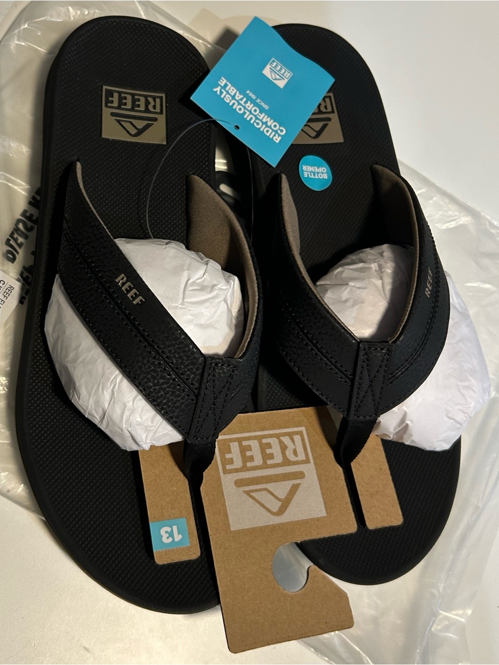 New REEF Element TQT 2.0 Men's Flip Flop Sandals - Bottle Opener Black size 13